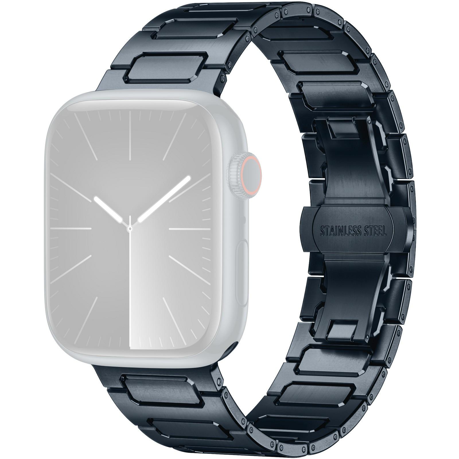 

H-Link Colored Metal Strap for Apple Watch Series 10 9 8 7 SE 6 5 4 3 2 1 42mm 41mm 40mm 38mm Butterfly Clasp Watch Band Midnight Blue