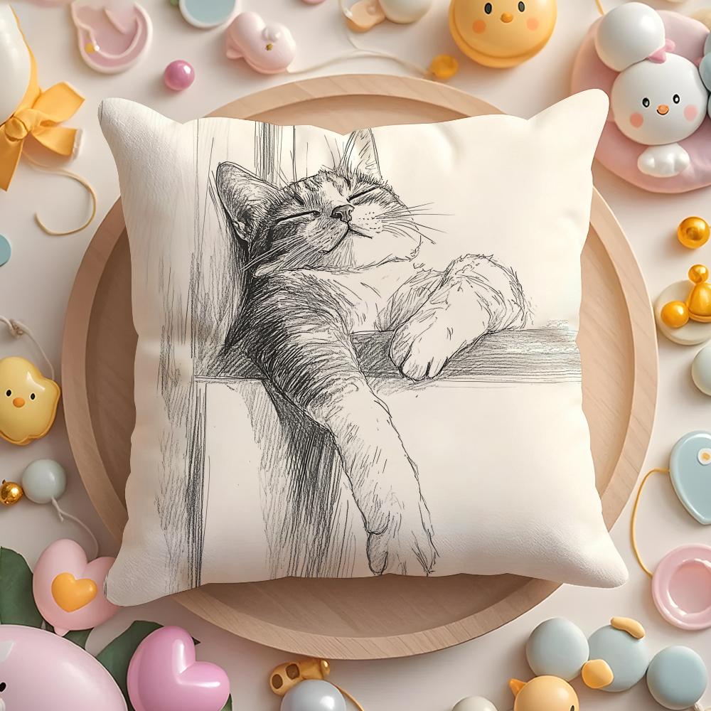 

Cat sketch Cushion Cover Short Plush DoubleSided Printing Home Machine Washable in Warm Winter Pillow Cover 30cmx30cm