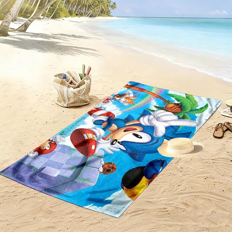 Sonic the Hedgehog Print Beach Towel, Large Soft Quick Dry Towel for Beach Camping Swimming