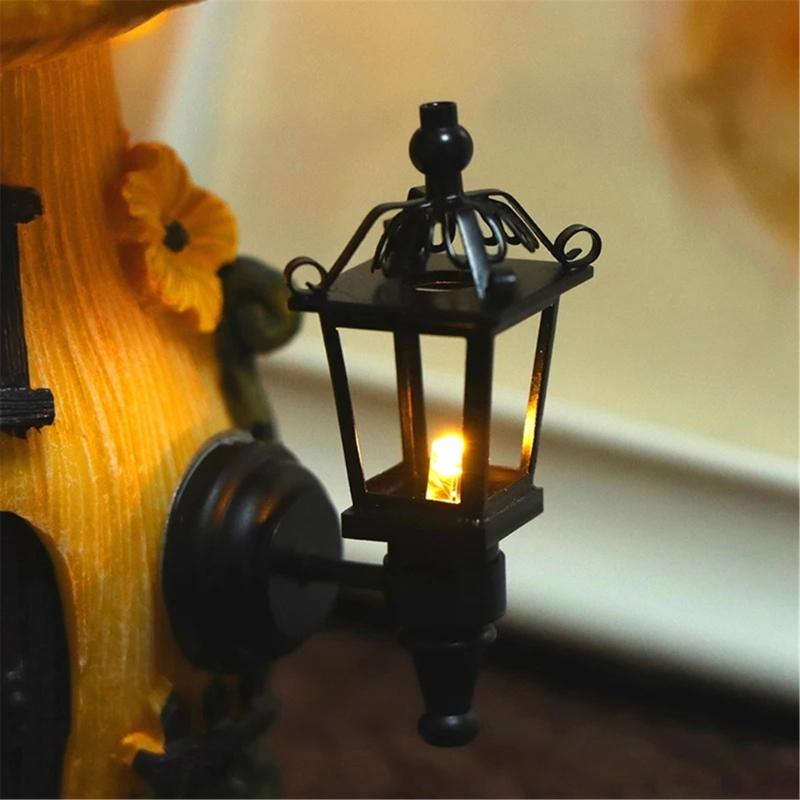 1/12 Scale Miniature Dollhouses Wall Lamp Black LED Wall Sconce for Garden Balcony Decoration Dollhouses Accessories