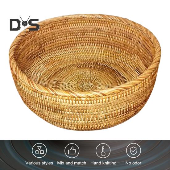 Oppbevaringskurv i rotting Rund serveringskurver til stue Håndvevd fruktskål Brødkurv til kjøkkenbenk
