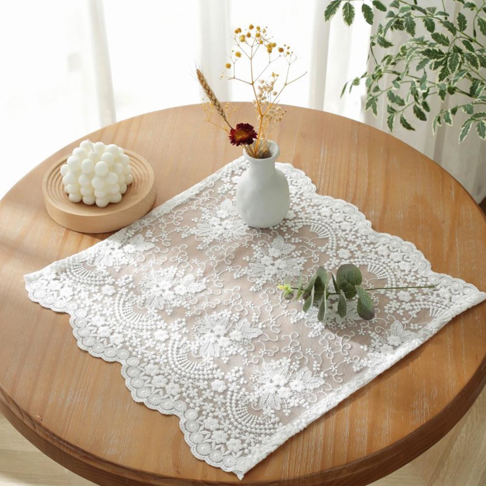 White Beige Lace Table Runner Embroidery Cotton Lace Fabric Table Cover Floral Lace Table Runner Vintage Wedding Tea Party Decor