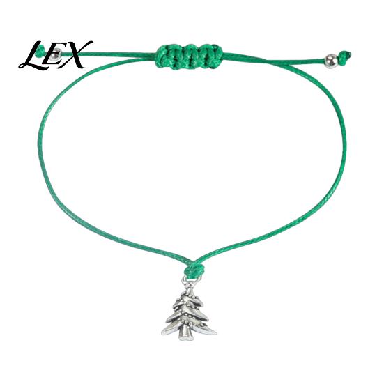 Stackable Minimalist Wrist Accessories Christmas Braided String Bracelet, Adjustable Handmade Bracelet with Metal Rope Tree/Snowflake/Elk Charm,