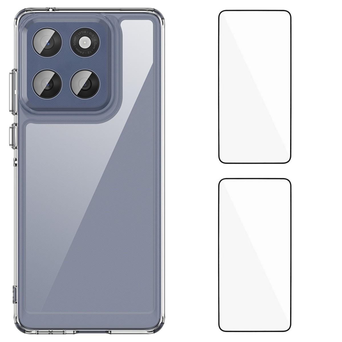 

For Motorola Edge 60 5G Clear Phone Case WANLONFENG MF2 Series Back Cover with 2Pcs Tempered Glass A