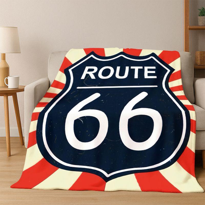 

Retro Route66 America Mother Road Sign Flannel Blanket Soft Warm Throw Blanket for Bedroom Living Room Bed Travel Camping Picnic 75x90cm