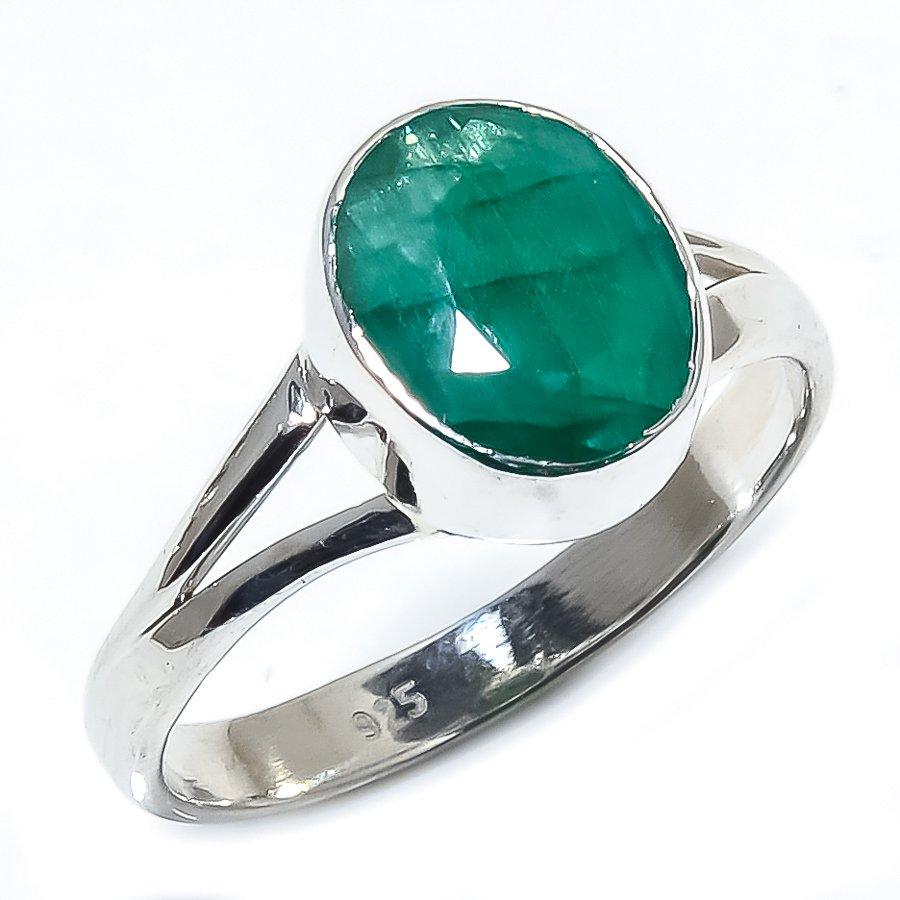 Emerald(Simulated) Gemstone Handmade 925 Sterling Silver Jewelry Ring S.9 B6R71