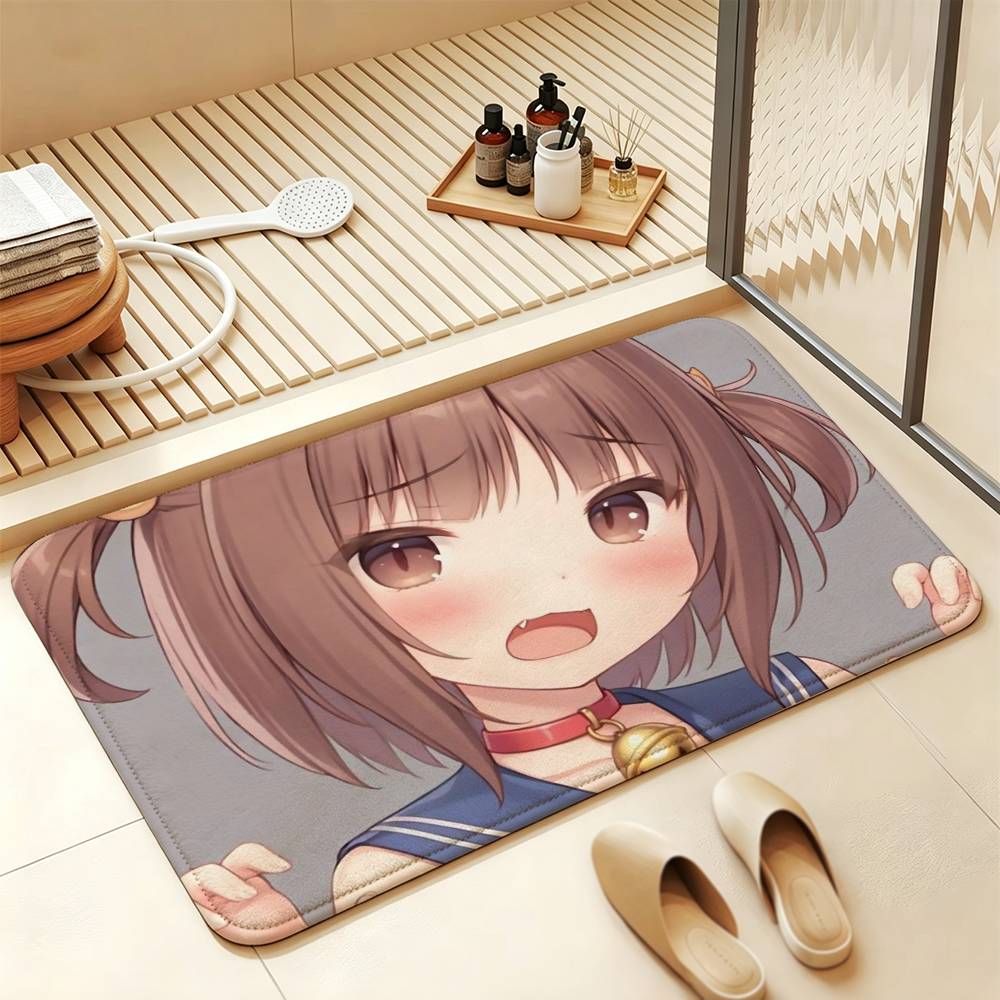 N-NEKOPARA Kawaii A-Azuki Short Plush Rug Carpet mat Machine Washable Soft Comfortable Anti‑Slip Floor Mat Home Decor