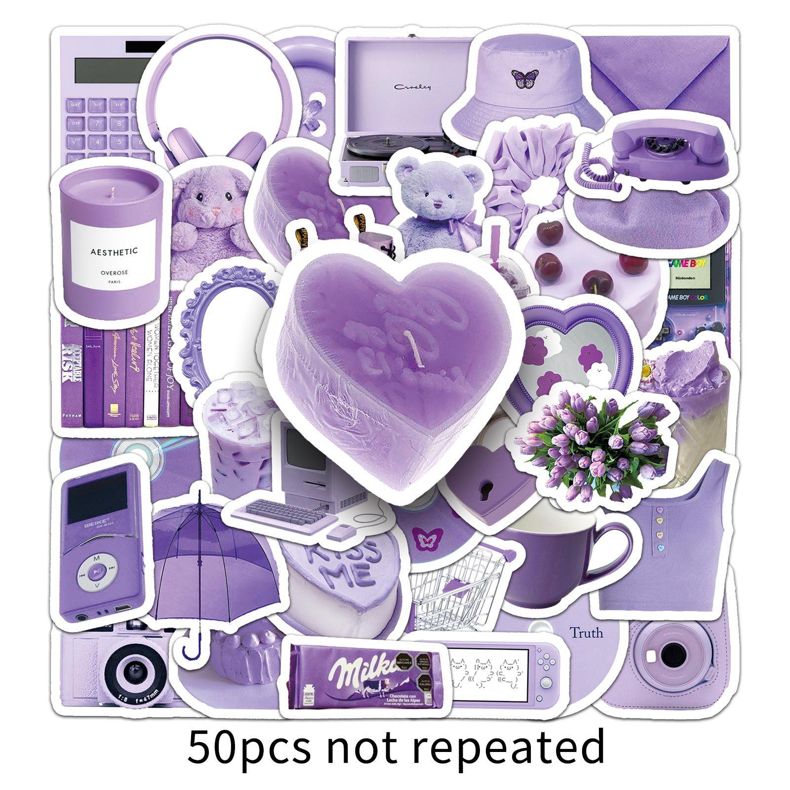 

50 Pictures of Purple Ins Style Graffiti Personalized Small Freshman Account DIY Mobile Phone Case Water Cup Suitcase Stickers Waterproof