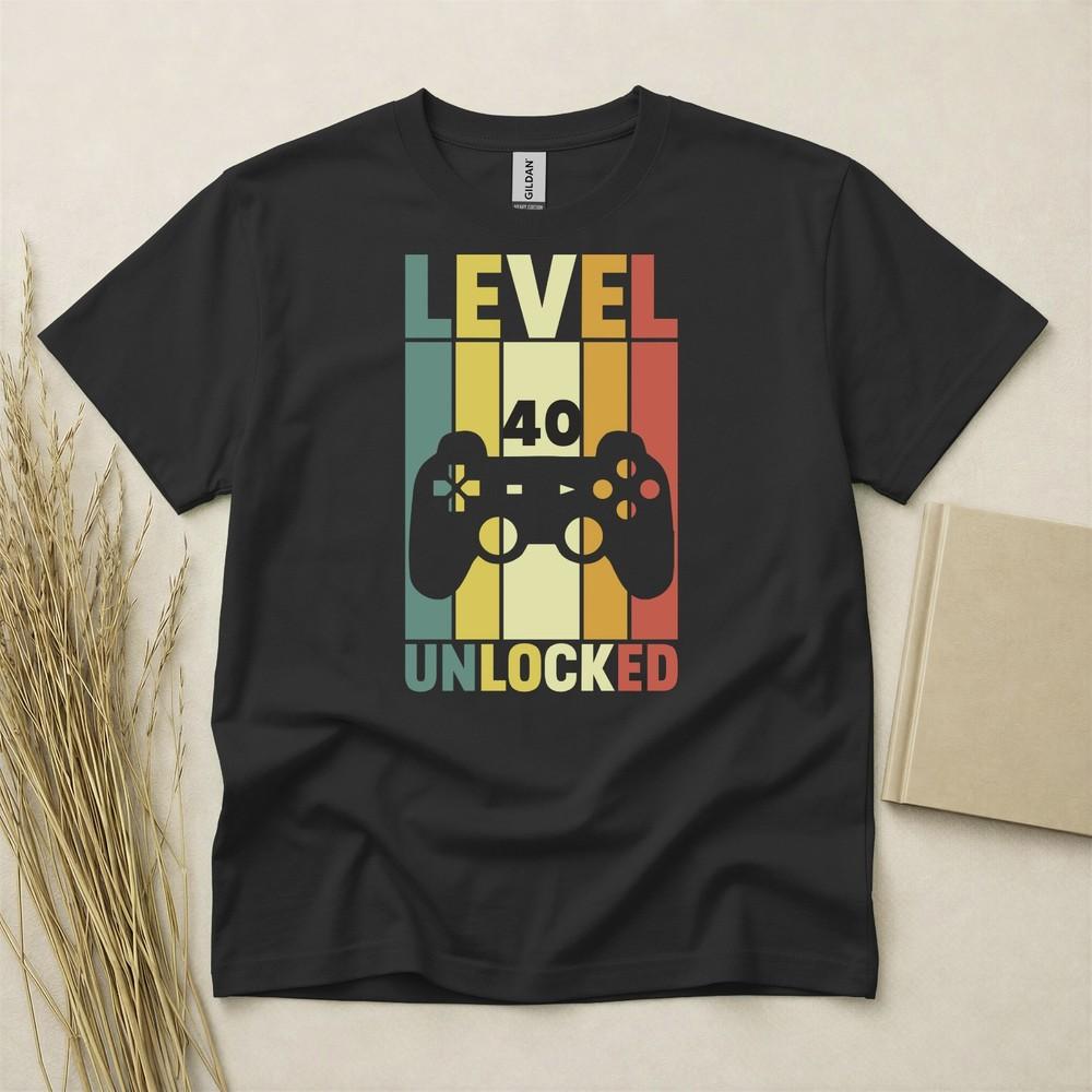 Level 40 Unlocked 40th Birthday T Shirt Custom Year Gift Gildan Heavy Cotton Tee