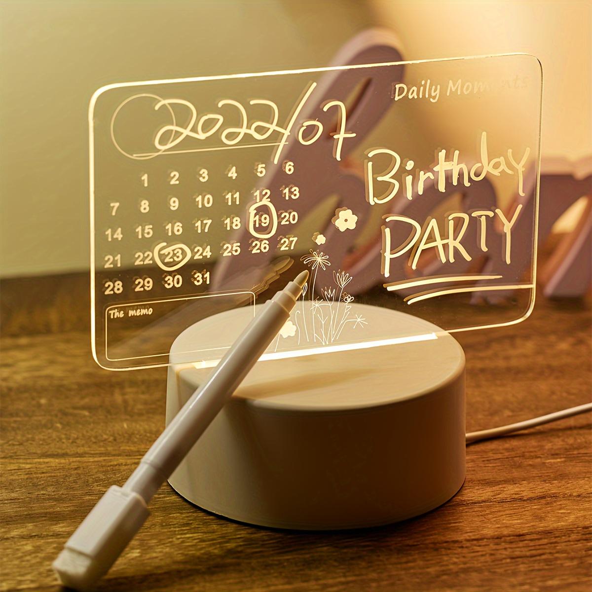 

USB 3D Glowing Erasable Calendar Night Light with Pen, Message Board Lamp for Bedroom Living Room Study Decor, Birthday Gift United States