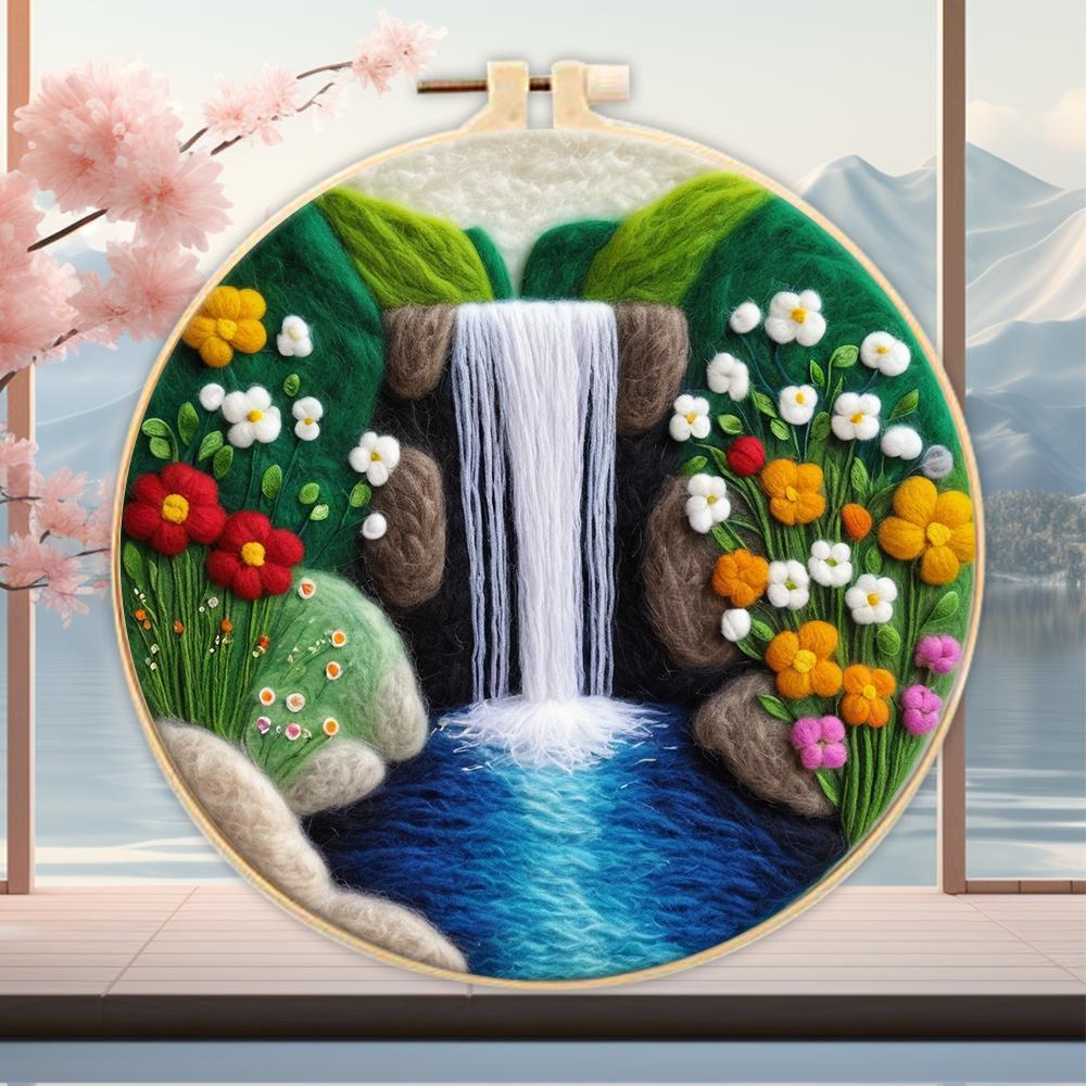 CHENISTORY 20x20cm Frame With Wool Felting Painting Kit Landscape Funny Diy Felt Crafts Package Felt Needle For Home Decoration