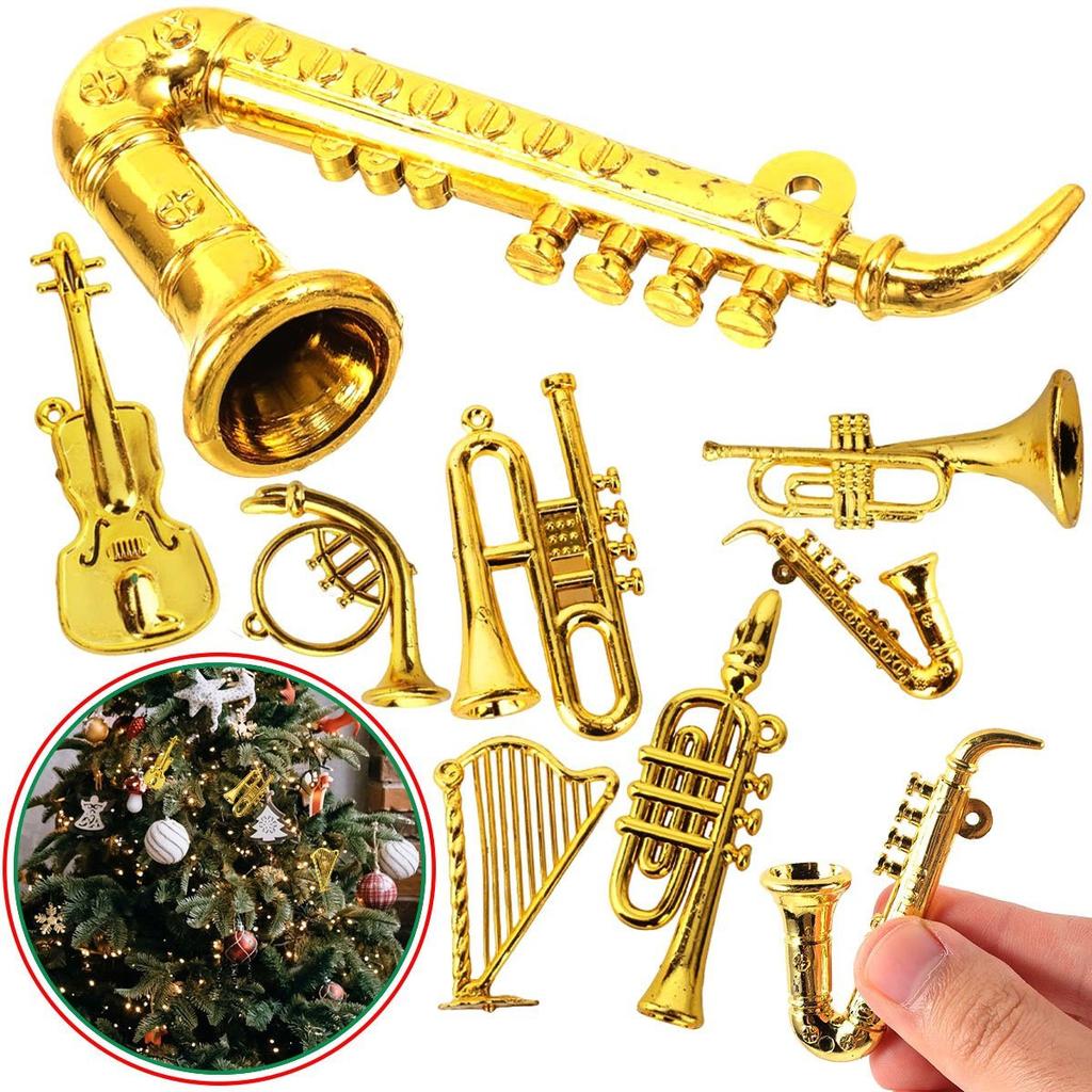 8Pcs 2-7cm Mini Golden Musical Instrument Ornaments - Dollhouse Miniatures | Desktop Decor & Xmas Tree Hanging Pendants ZSY