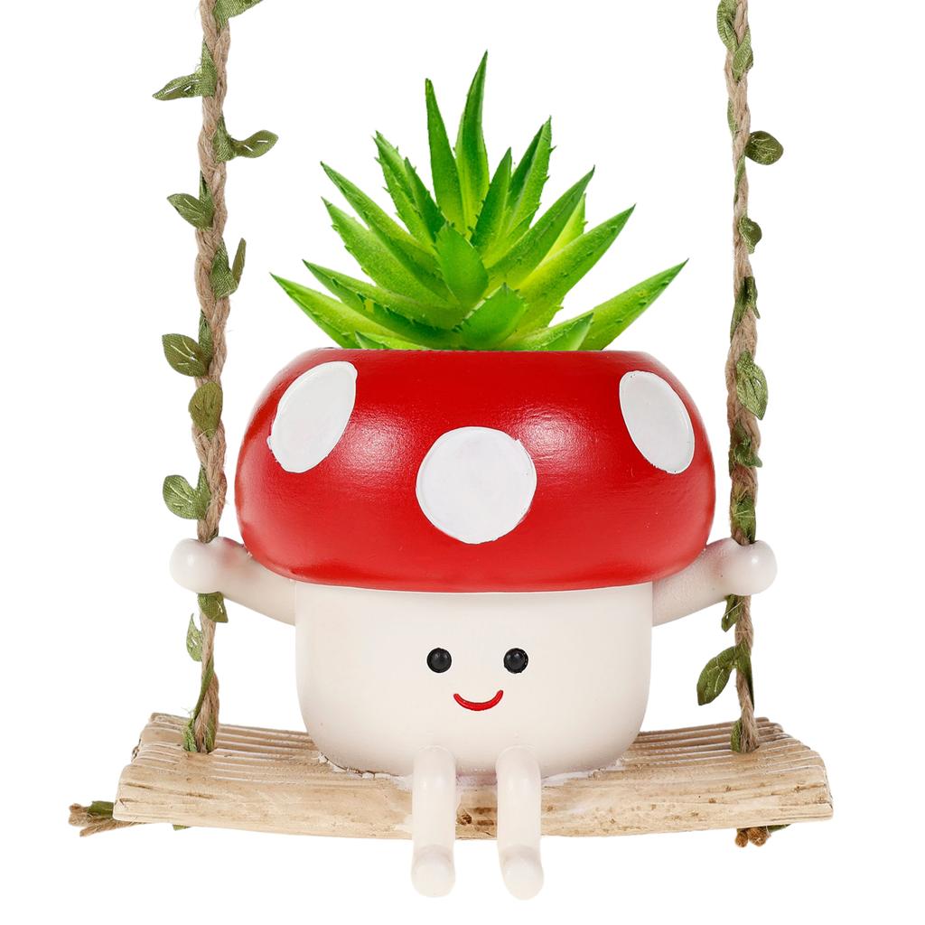 Resin Hanging Planter Pot Cartoon Swing Mushroom Flower Container Succulent Plant Holder for Outdoor Garden Indoor Home Decor