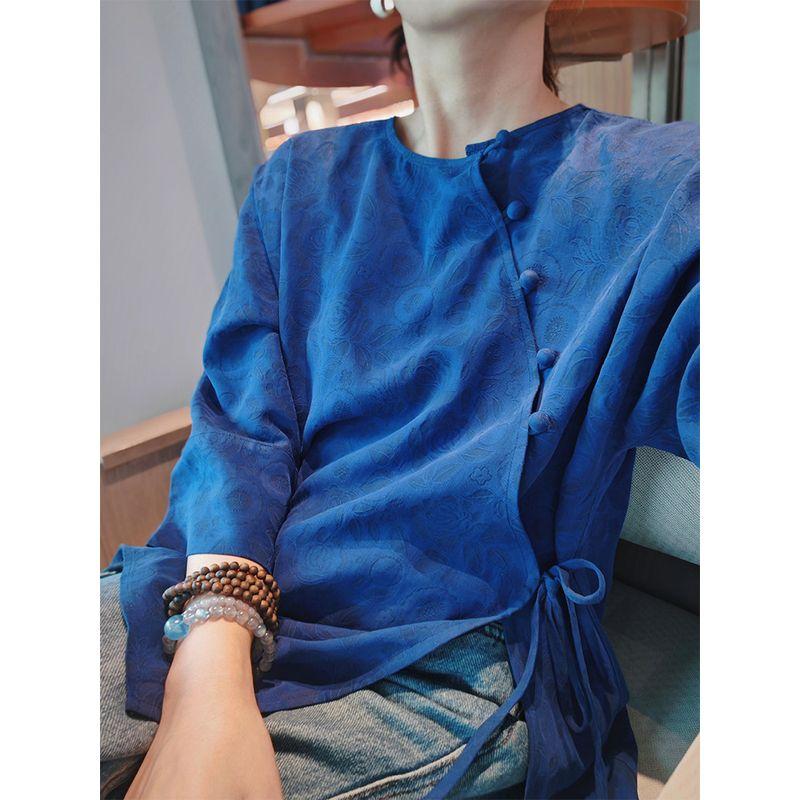 Women s Clothing, National Style Tops, Zen-Inspired, High-End, Exquisite Tang Suit Shirts, Jackets, Blouses for Women, 2026 Spring New Collection Blue Top S