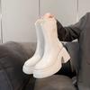 Vita korta stövlar för kvinnor, små höjdökande elastiska tunna stövlar, vattentålig ovandel 2024 höst nya tunna Martin boots