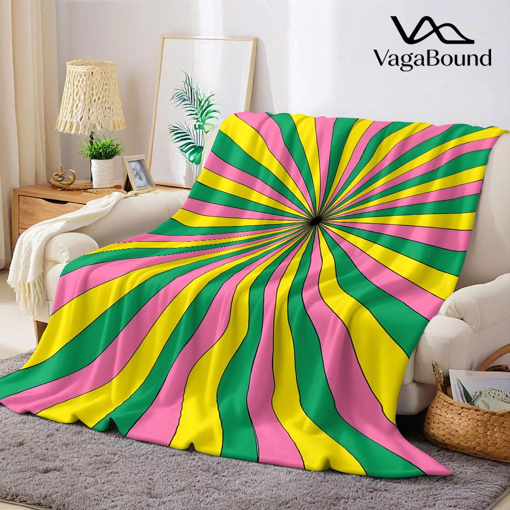 Retro Wavy Radial Stripe Flannel Blanket Warm Soft Halloween Christmas Decorative Couch Warm Cozy All-Season Gift