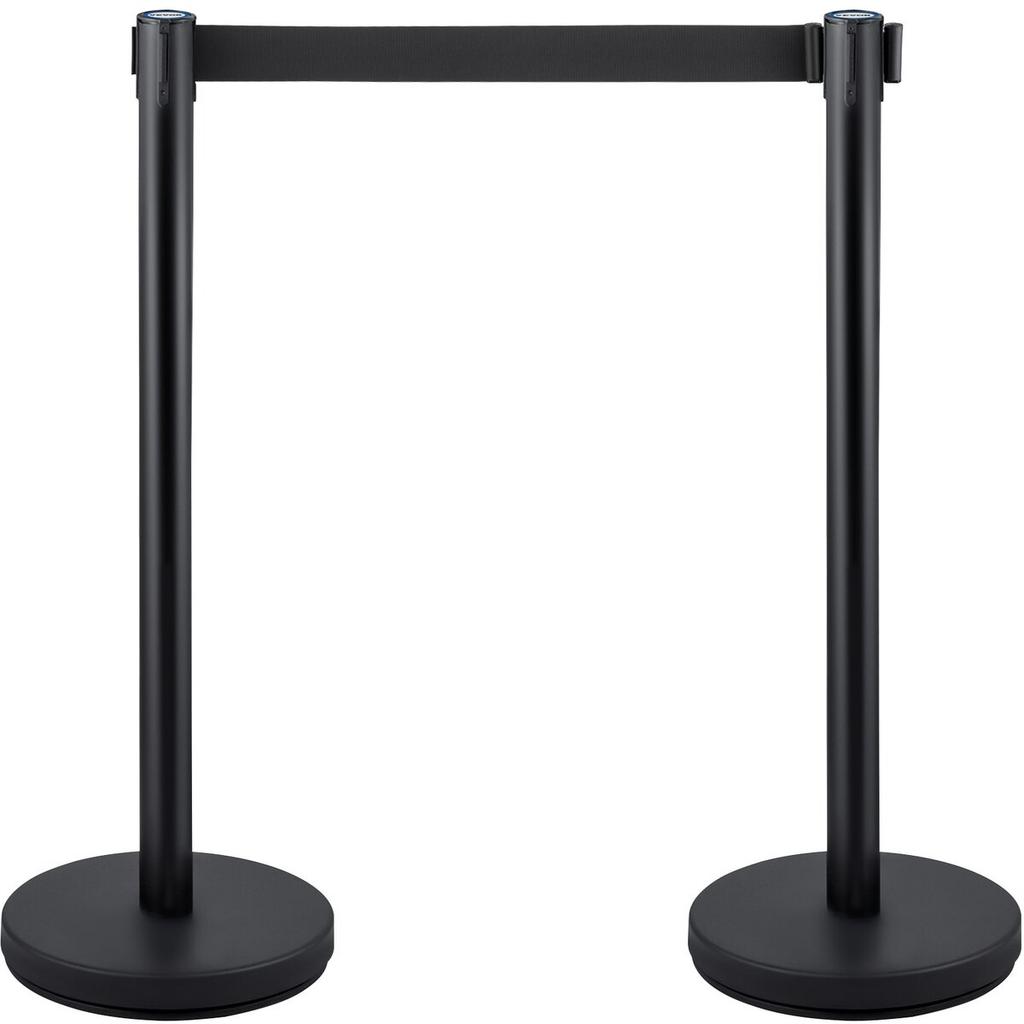 Crowd Control Stanchion, Set of 4 Pieces Stanchion Set, Stanchion Set with 6.6 ft/2 m Black Retractable Belt, Black Crowd Control Barrier w/ Concrete