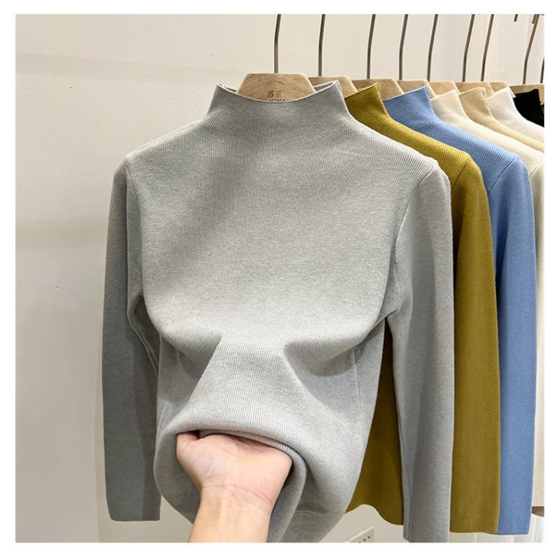 New Solid Color Bottoming Sweater Women's Autumn and Winter Wear Slim-fitting Long-sleeved Top Semi-turtleneck Knitted Sweater