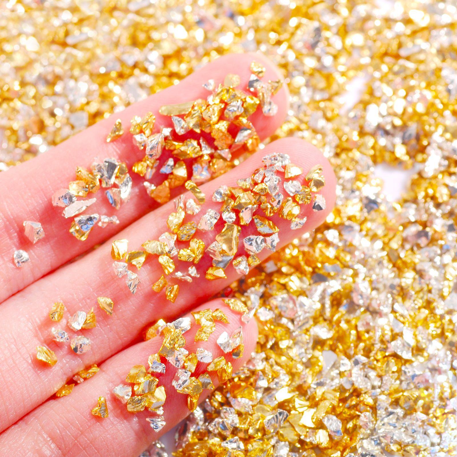 

50 г/упак., нерегулярные хрустальные стеклянные кусочки щебня, украшения для ногтей, украшения для дизайна ногтей золотой/серебряный