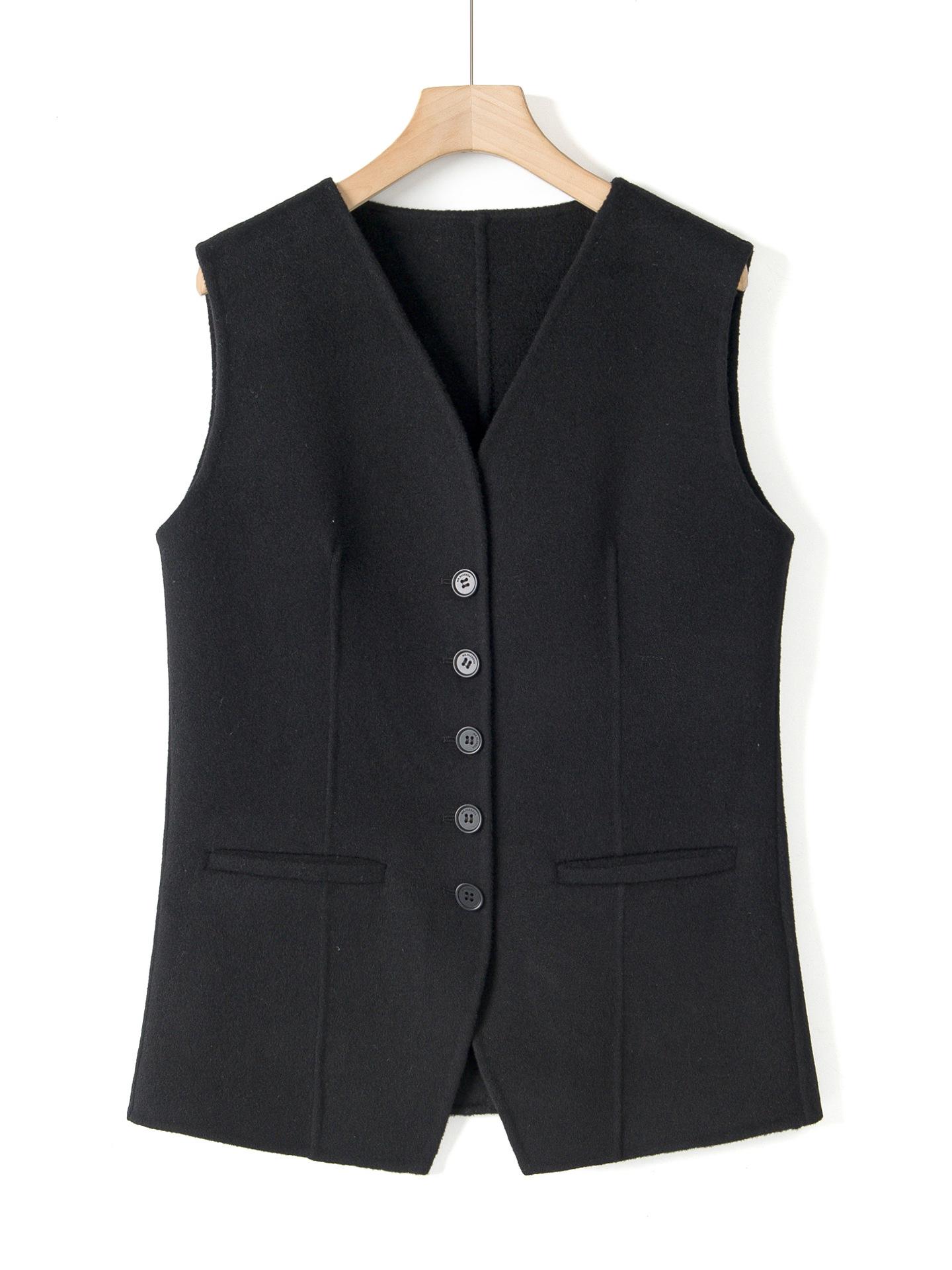 

Женский жилет из шерсти меланж с V-образным вырезом - Осень/Зима, стиль «old money» S (Weight 90-105 jin) чёрный