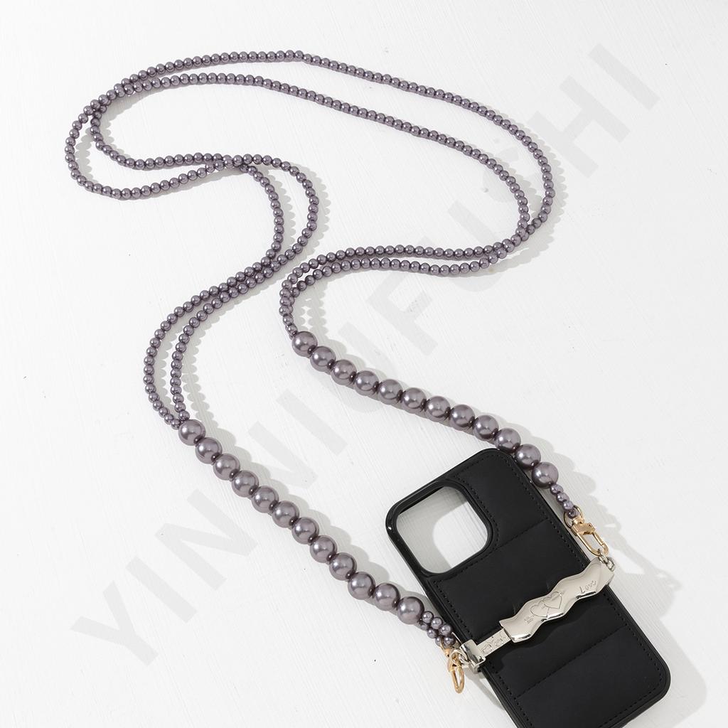 New solid color acrylic long crossbody adjustable mobile phone pendant accessories beaded mobile phone accessories lanyard pendant