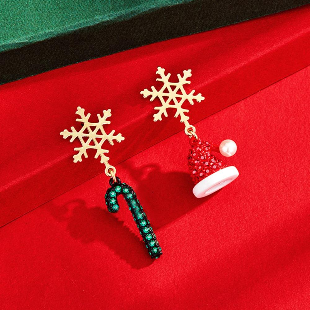 2 Pairs Fashion Christmas Snowman Christmas Earrings Fine Jewelry Asymmetric Earrings Cute Christmas Tree Stud Earrings