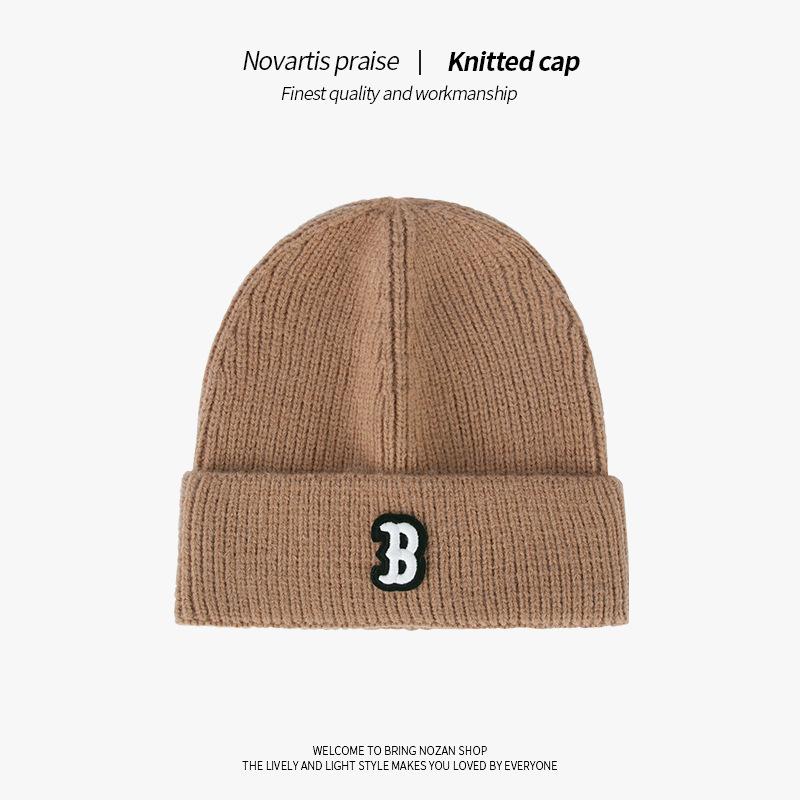 

Защита ушей Шерстяная шапка Корейский стиль Персонализированная Объемная Вышитая Буква B Холодная Шапка Теплая и Универсальная Вязаная Шапка One Size