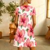 Women Plus Size Olive Green Daisy Printed V Neck Short Sleeve A Line Flared Dress