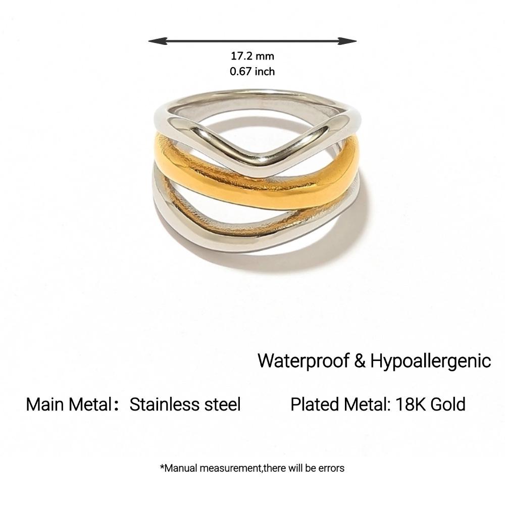 Yingtai Round Geometric Stainless Steel Titanium Ring, 18k Gold-Plated - Trendy Niche Women's Jewelry