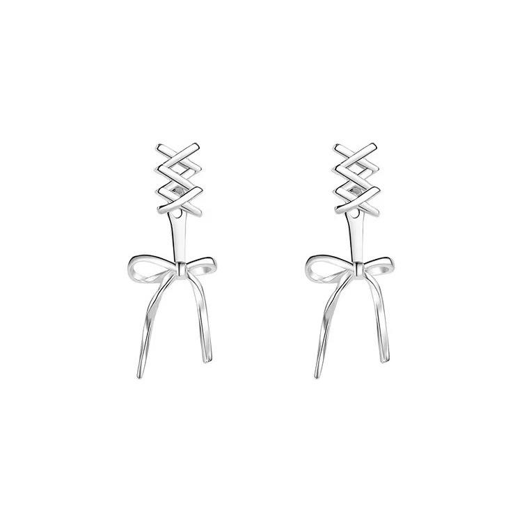 925 Sterling Silver Lace-up Bow Earrings for Women - Simple Niche Design, 2024 Style