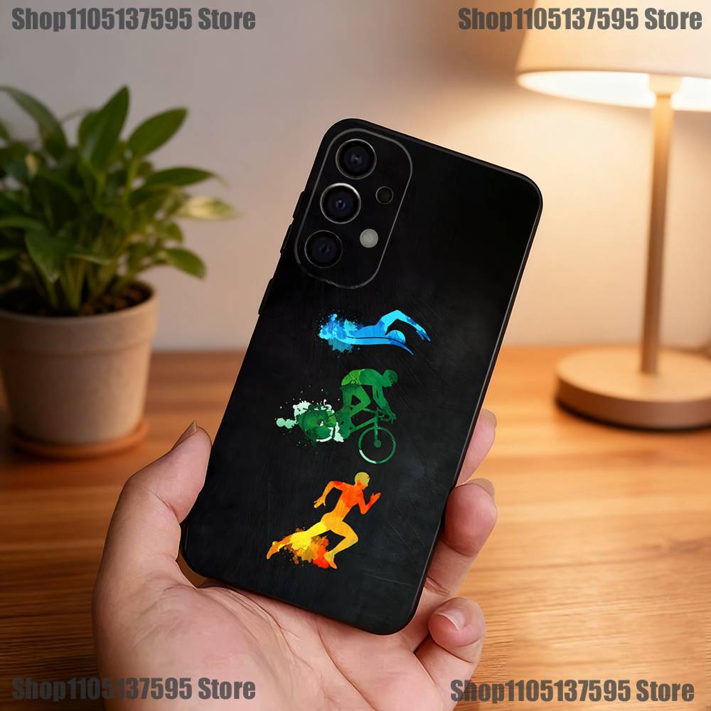 Custodia per Telefono Triathlon Nuoto Bici Corsa Per Samsung S25,S24,S21,S22,S23,S30,Ultra,S20,Plus,Fe,Lite,5G Cover Nera