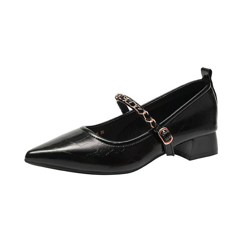 Y303-16 Xiaoxiangfeng Chain Single Shoes Women's 2025 Autumn New Models with French Pointed Mary Jane Women's Shoes