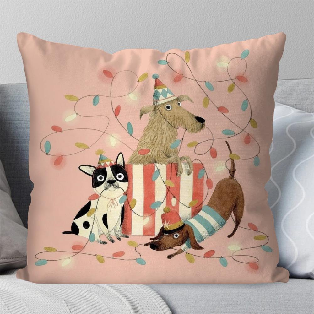 1 Stück Dackel Cartoon Animation Kissenbezug Quadratisches Kissen Schlafzimmer Sofa Freizeit Komfort Kissen Auto Wohnzimmer Heimdekoration 40X40