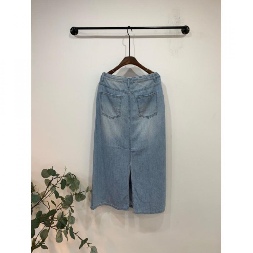 C S In The Room  Free  Hute StrIng baCk Slit Denim Long Skirt 2Color