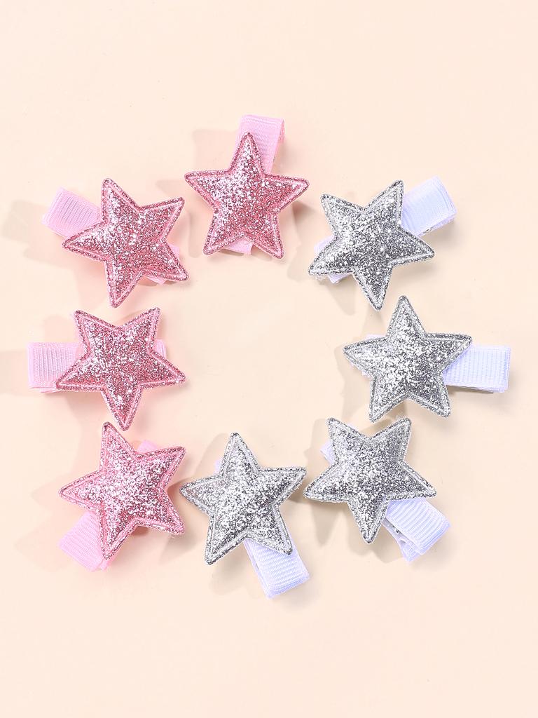 New Silver Star Hair Clip for Kids Girls Pink Glitter Hairpins Side Bangs Clip Barrettes Children Cute Headwear Hair Accessories