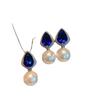 New S925 Silver Needle Jewelry Blue Treasure Pear Shaped Necklace Earrings Two Piece Set Internet Celebrity Instagram Fashion