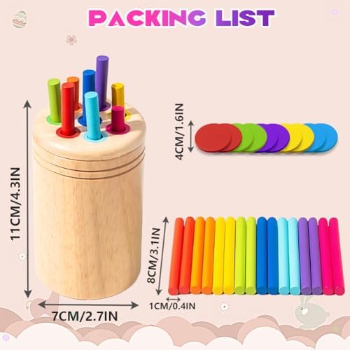 AMFUN Montessori Toys for 1-3 Year Olds, Wooden Shape Sorter & Stacking Toy, Color Sorting Learning Game for Toddlers