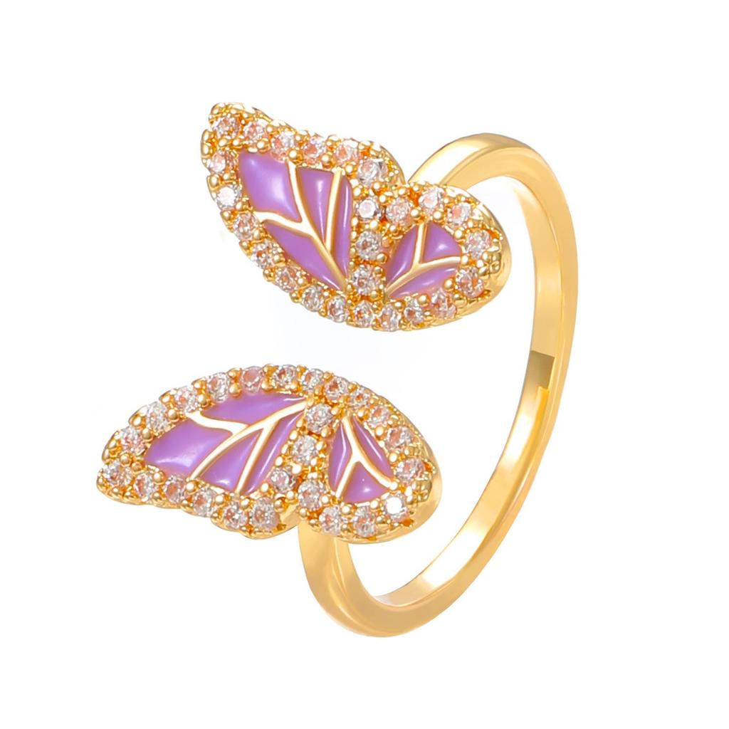 Elegant Geometric Butterfly Ring with Zircon Inlay - Adjustable Double-Layer Design for Women