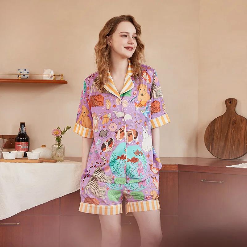 New Pajamas Women's Summer Short-sleeved Suit Sweet Cute Cartoon Home Clothes