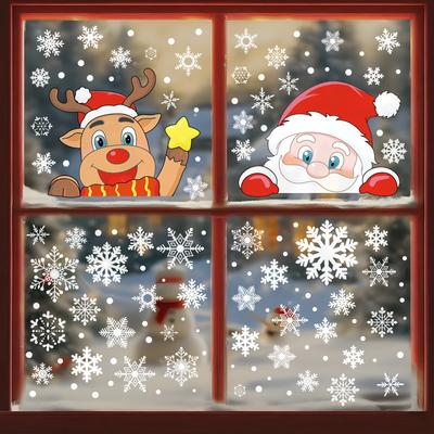 Weiße Schneeflocke Weihnachtsmann Feiertagsdekorationen, Elektrostatische Glastür, Rentieraufkleber
