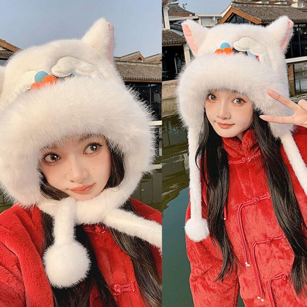 Ear Muffs New Year Pullover Cap Lace Up Scarf Gloves Hat Winter Plush Warm Hat  New Year Gift