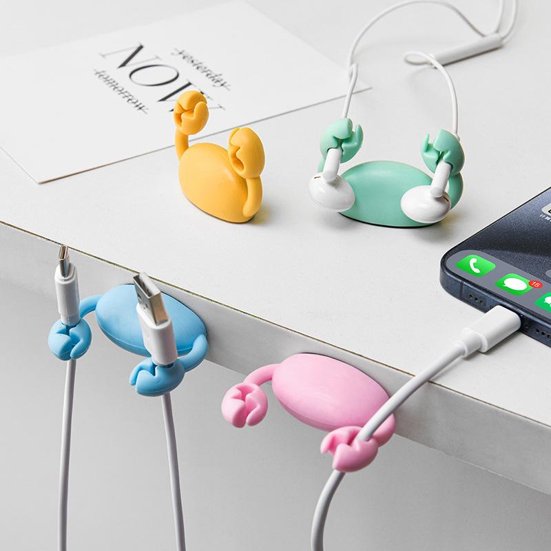 2PCS Cartoon Crab Cable Organizer Desk Self-Adhesive Data Cable Clip Phone Charging Cable Holder Home Office Cable Manager