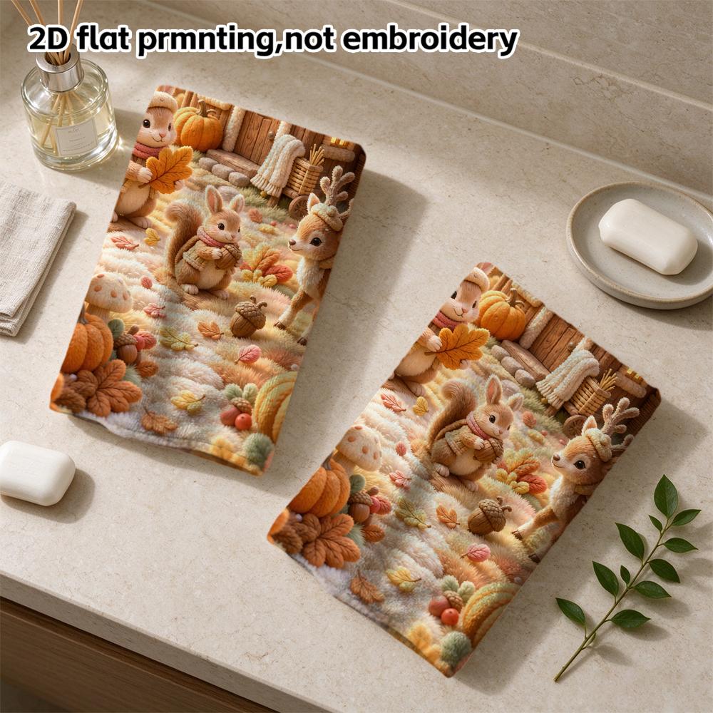 Autumn Felt Forest Cabin Towel Soft Absorbent Bath Towel, Plush Deer And Rabbit Fall Cottage, Kids Decor Shower Towel