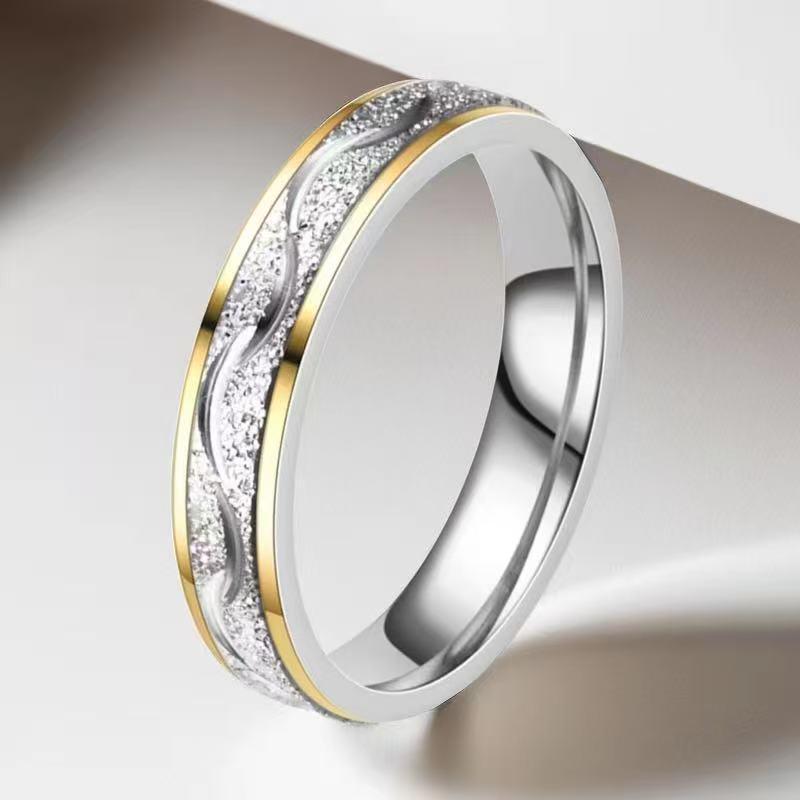 "Frosted Stainless Steel Couple Rings - Non-Fading Niche Design"