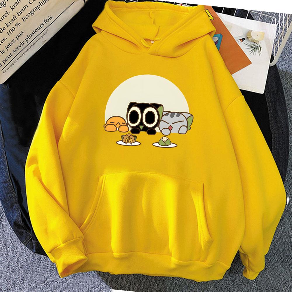 Luo Xiao Hei Cat Cartoon Printing Hoodies Winter Fleece Kawaii Printing Sweatshirts Streetwear Women Comfortable Pullover