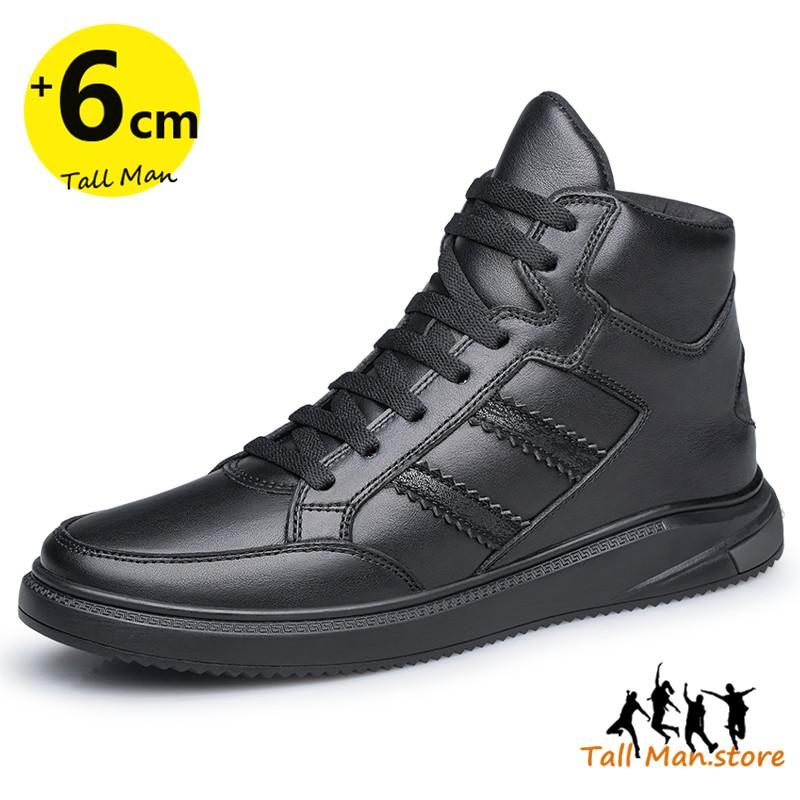 Sneakers Men Elevator Shoes Height Boots  Man Increase Insole 6Cm  Women Girl Leather Boots