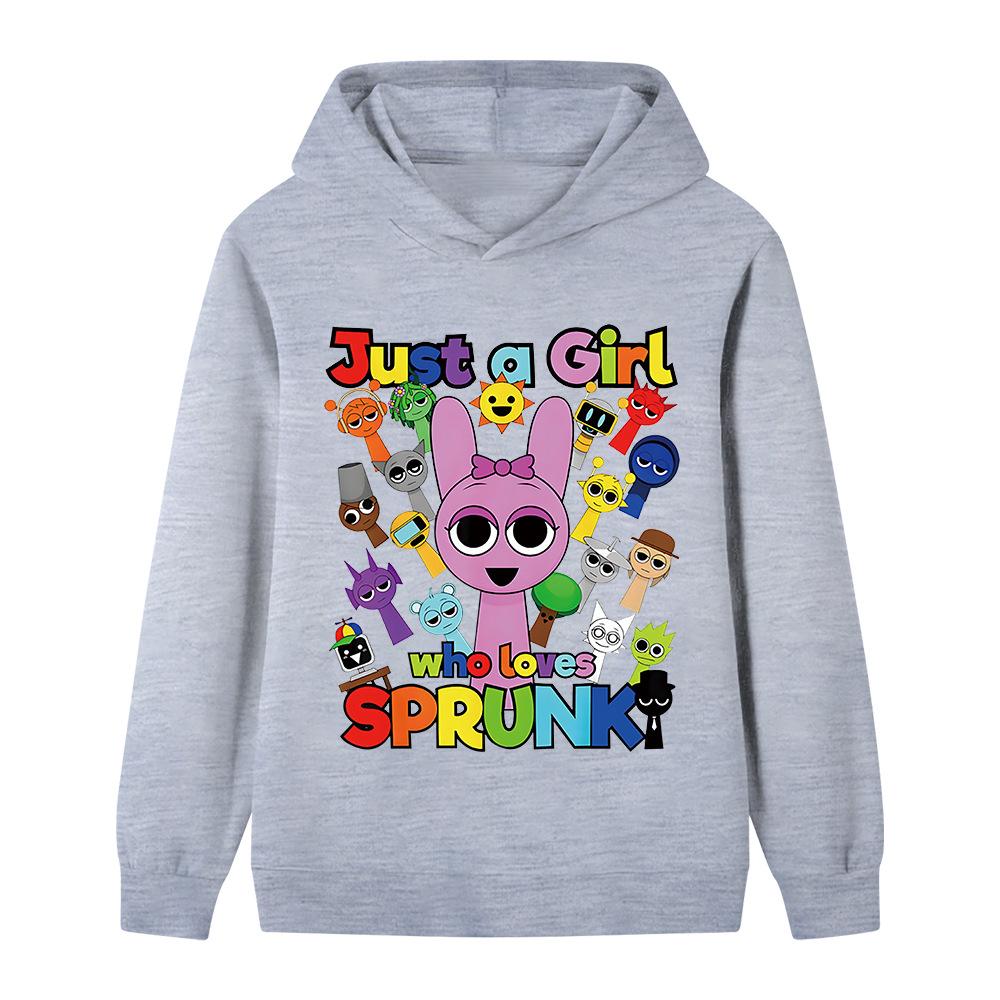 Kids Hooded Sweatshirt Sprunki Game Cartoon Character Slogan Art Print Pullover Autumn Winter Casual Sport Wear for Children Daily Use