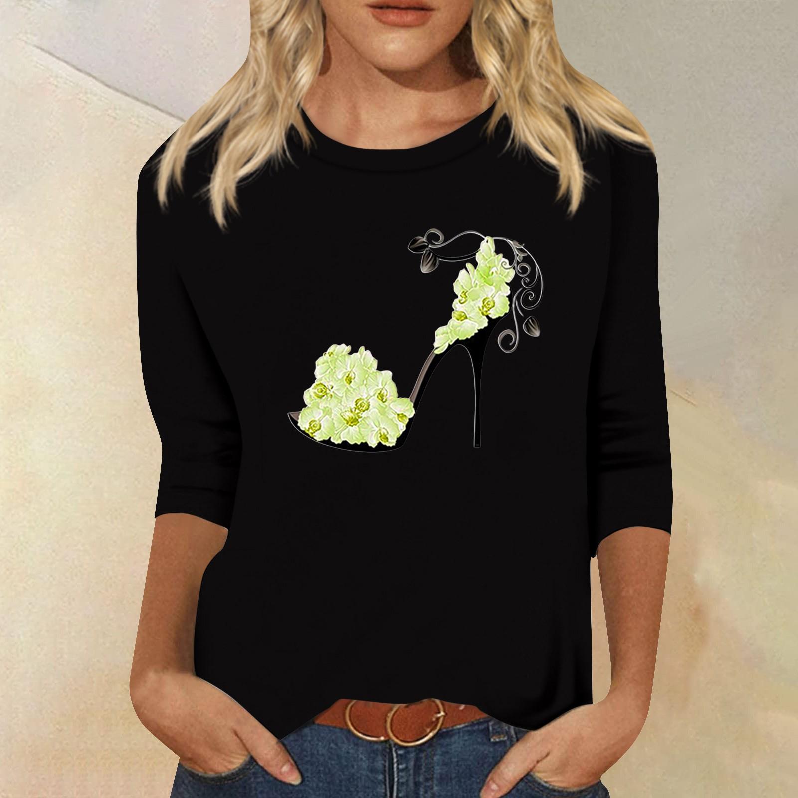 

Женская повседневная блузка с высоким воротником, цветочным принтом и рукавом три четверти M чёрный