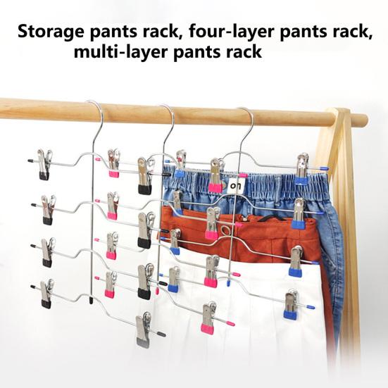Pants Hanger Good Load-bearing Multi-layered Rustproof Non-slip Simple Installation 4 Tier Wardrobe Clothes Organizer Pants Hanger Household Supplies