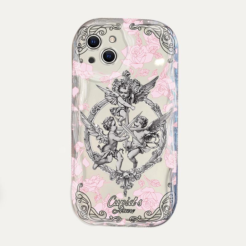 Retro Amor Engel 3D Welle Handyhülle Für iPhone 17 Air 16 15 14 13 12 11 Pro Max Plus Mini SE Stoßfeste Silikon-Rückseite